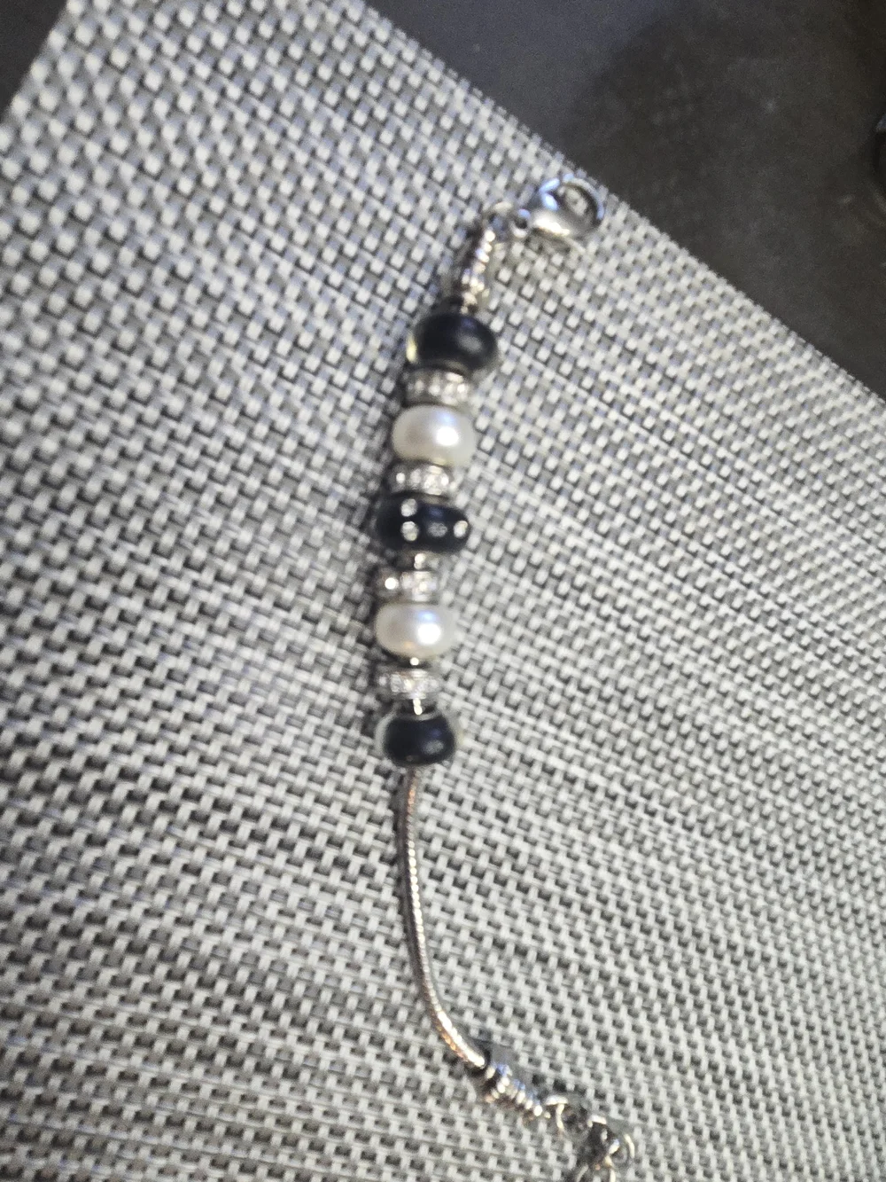 Sterling Silver Black and White Bead Charm Bracelet